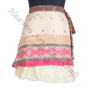 神话般的2层包裹嬉皮士丝绸迷你裙吉普赛嬉皮士波西米亚印度复古丝绸休闲魔术包裹短裙
