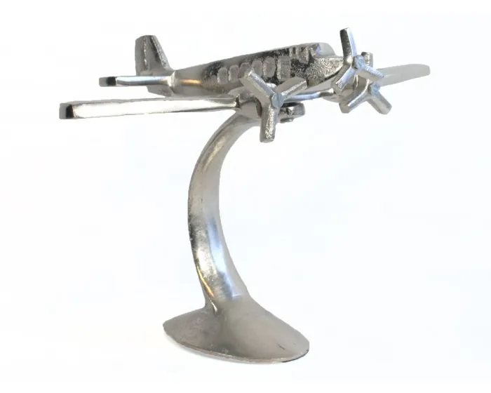 Modelo de Avión Vintage de aluminio plateado para decoración de oficina y hogar, artesanía de Metal antiguo para escritorio