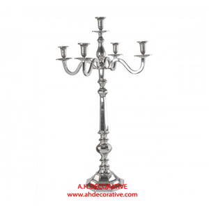 Candélabre à 5 bras en argent pour décoration d'entrée de mariage Candélabres faits à la main pour décoration d'éclairage de mariage - Product Image 1