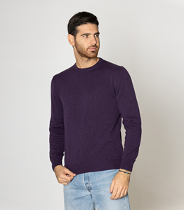 Made in Italy abbigliamento 100% maglioni da uomo in filato di cashmere girocollo maglione viola per l'inverno - Product Image 2