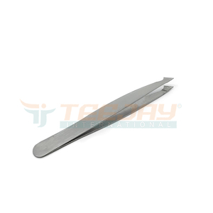 Pinzas plateadas de 9,5 cm para cejas, Punta inclinada, punta fina hecha a mano, agarre elegante, lo mejor para cejas, desplume de pelo - Product Image 1