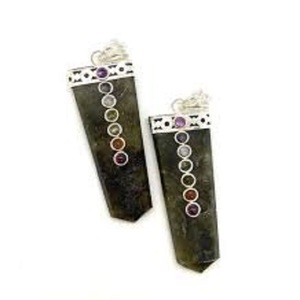 คริสตัลธรรมชาติที่สวยงาม Labrodrite แบนจักระจี้คริสตัลพลอยจี้ดินสอจี้เสน่ห์สำหรับสร้อยคอ - Product Image 3