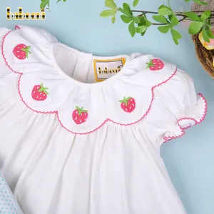 Embroidered strawberry white and dot girl long set OEM ODM hand embroidery wholesale manufacturer - BB1995
