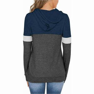 Sudadera con capucha de manga larga para mujer, con bolsillos laterales y bloque de color, de gran tamaño, dos tonos - Product Image 2