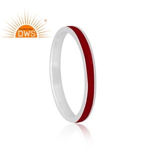 925 Fine Sterling <b>Silver</b> Handmade Maroon Enamel Design Band <b>Ring</b> For Women <b>Silver</b> Jewelry Manufacturer - Product Image 2