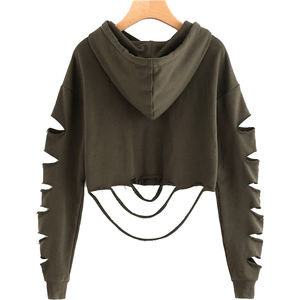 Custom Solid Color Low Shoulder Hollow Out Women Cheap Price Hoodies - Product Image 2