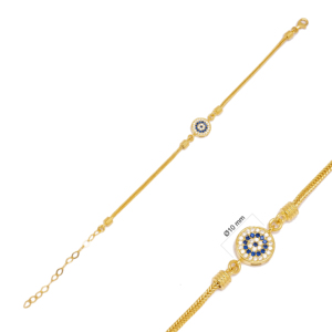 Round Sapphire and Zircon <b>Charm</b> Handmade Wholesale Turkish 925 <b>Sterling</b> <b>Silver</b> <b>Bracelet</b> Jewelry - Product Image 3