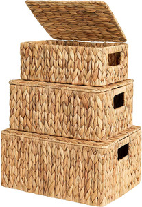 Best New Arrival Set of 100% Natural Water Hyacinth Storage <b>Baskets</b> <b>with</b> <b>Lids</b> Vietnam Origin - Product Image 2
