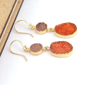 Venta al por mayor colección de azúcar natural druzy pendiente oro electrochapado hecho a mano gota colgante pendientes mujeres gancho pendiente - Product Image 5