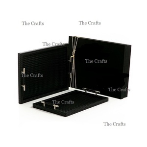 Juego de Dos Bandejas de Madera y Cuero para Servir Té y Café, Color Negro, Bandeja para Servir Alimentos y Aperitivos, Más Vendida - Product Image 1