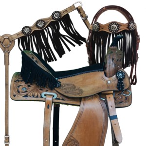 Premium 14-18 \ "Cuero genuino Western Horse Saddle Tack Set Durable Barrel Racing Saddles con múltiples colores disponibles - Product Image 1