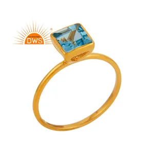 Trendy Top Selling 9k Yellow Gold Ring Blue Topaz Gemstone Ring Supplier Dainty Collection