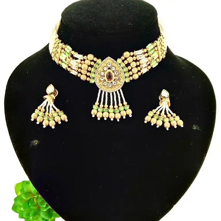 most popular paachi kundan Necklace Indian bridal Jewellery pearls Set In Lowest weight M Creation in high quality