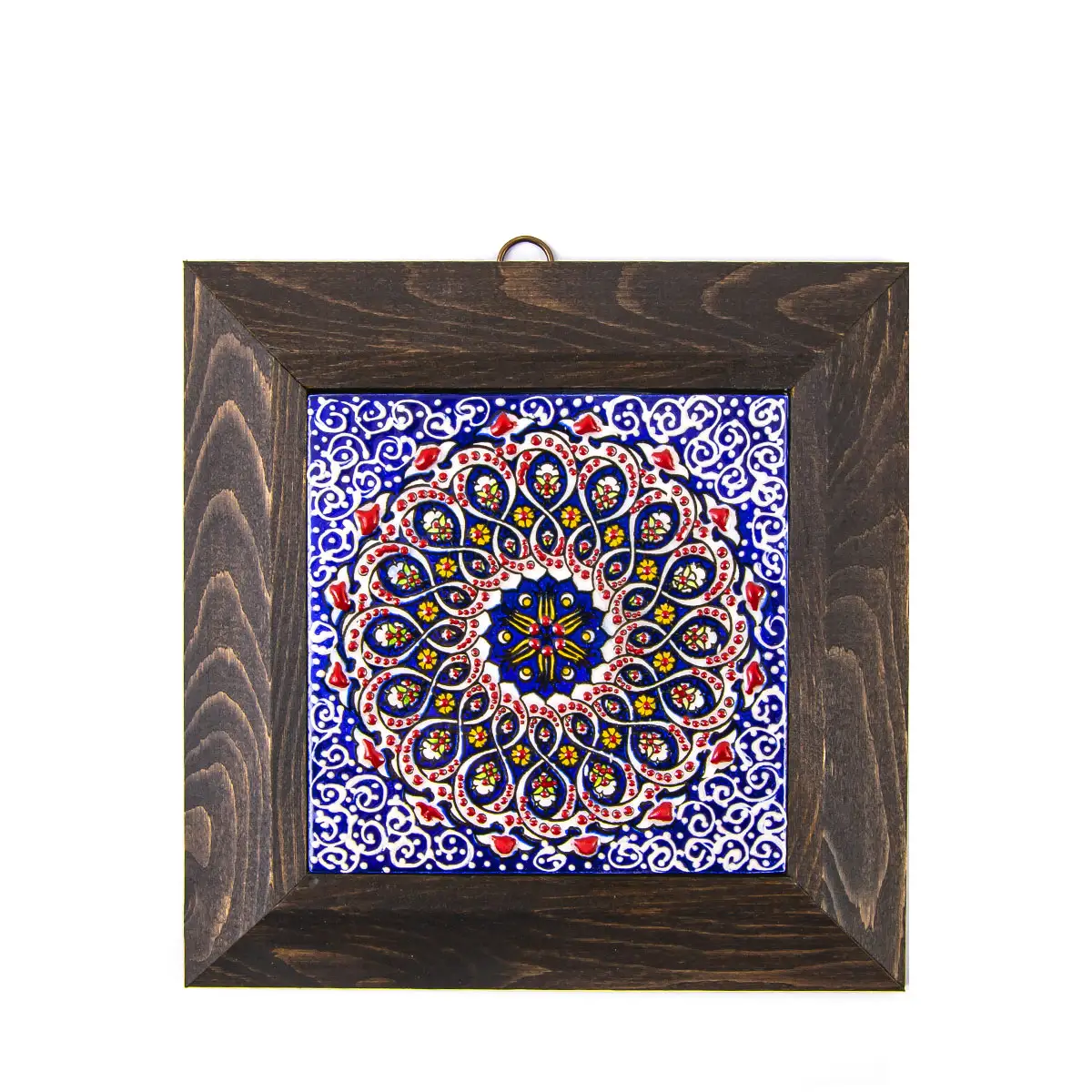 Telha de cerâmica pintada à mão turca enquadrada 10x10 cm da decoração da parede da turquia