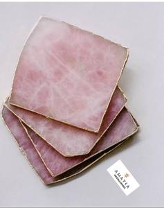 Sous-verres carrés en quartz rose Sous-verres en agate naturelle avec bordure Placage doré Acheter en ligne auprès des exportations de cristaux Amayra - Product Image 2
