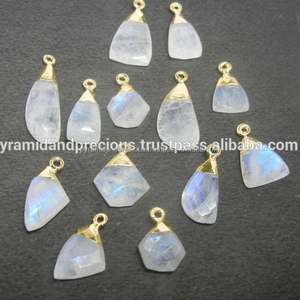 NanPlanetSilver Rainbow Moonstone Organic Shape Gemstone Gold Electroplated Pendant Model GP - Product Image 2