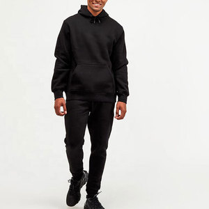 Conjunto de chándal con capucha y forro polar para hombre, jersey de chándal con forro polar de color negro, 450 gsm - Product Image 5