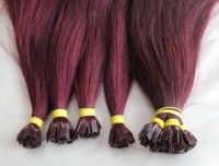 Extensions de cheveux vierges vietnamiens Remy bruts, couleur rouge foncé, pointe nano pré-collée, lisses et soyeux, ondulés, Super Star BTHAIR 100g