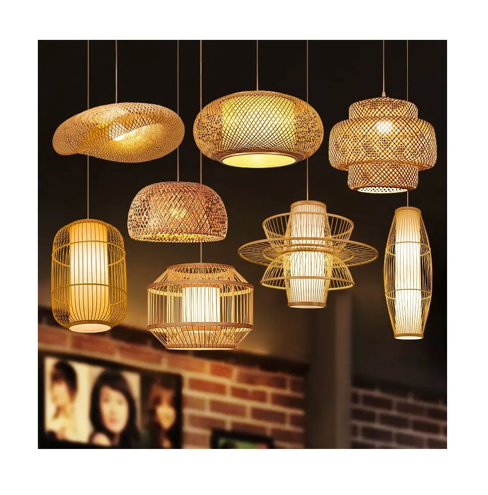 Lámpara colgante decorativa de bambú, sombras de iluminación, linternas de bambú naturales hechas a mano