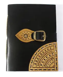 Black & Gold Color Matching Leather Strap With Handmade Recycled Cotton Paper Hard Bound Genuine Leather Journal