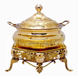 Plat à chafing de luxe moderne rond en laiton plaqué or, capacité 4/6/8L, équipement de buffet de table, base hexagonale pour la restauration - Product Image 1