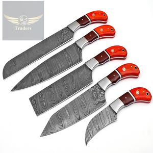 Custom Handmade Damascus 05 pcs Chef Knife Set Kitchen Knives Set With leather Sheath Cover {MS-51} - Product Image 1