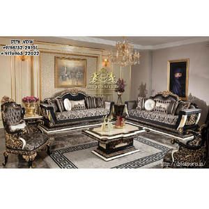 Ensemble de salon de luxe baroque or noir, ensemble de canapé italien classique noir or, ensemble de canapé de salon de style européen - Product Image 1
