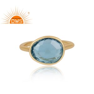 ผู้ผลิตแหวนพลอยบลูโทแพซทรงเหลี่ยมหรูหรา เครื่องประดับเงิน - Product Image 2