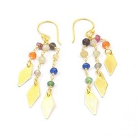Boucles d'oreilles chandelier classiques multicolores faites à la main en argent sterling plaqué or avec double pierre, bijoux de soirée en gros