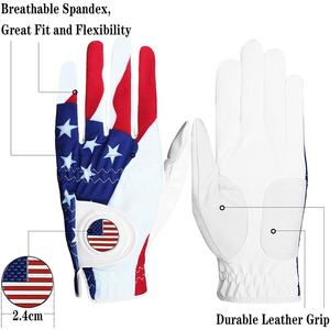Guantes de golf de mano izquierda personalizados de primera calidad para hombre, marcador de pelota con bandera de EE. UU. derecha, paquete de 2, Cabretta transpirable, cuero PU, deportes cómodos - Product Image 6