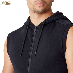 เสื้อฮู้ดซิปแบบไม่มีแขน พิมพ์โลโก้ตามสั่ง คุณภาพดีที่สุด สำหรับผู้ชาย ออกกำลังกาย ฟิตเนส ใส่เล่นกีฬาในฤดูใบไม้ผลิ ผลิตจากโพลีเอสเตอร์/คอตตอน แห้งเร็ว - Product Image 6