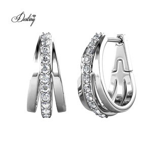 <span class=keywords><strong>Aros</strong></span> Huecos Daisini Adornados con Cristales <span class=keywords><strong>Swarovski</strong></span>, Plata de Ley 925, Hipoalergénicos, Minimalistas y Modernos - Product Image 1