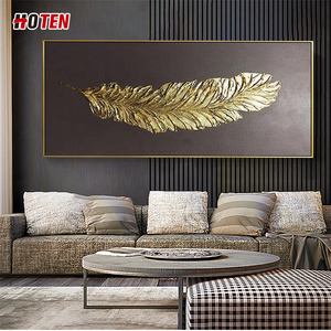 Dipinto a mano Golden Dream piuma astratta paesaggio pittura a olio decorazione per la casa tela opera <span class=keywords><strong>d</strong></span>'arte dell'artista - Product Image 3