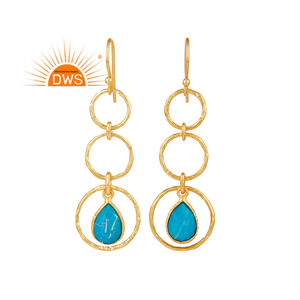 Pendientes Colgantes de Plata de Ley 925 con Baño de Oro y Turquesa Matrix, Último Modelo 2026, para Mujer, Fabricante de Joyería - Product Image 1