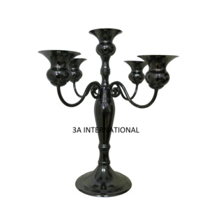 Bougeoir noir pour la décoration de sol intérieur et extérieur de fête de mariage bougeoir à 5 bras noir finition Antique maison - Product Image 1