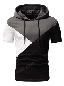 Sweat à capuche à manches courtes avec cordon de serrage patché pour hommes de haute qualité avec imprimé polyester/coton - Product Image 4