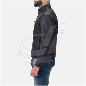 Chaqueta de cuero negro para motocicleta para hombre, chaqueta de cuero de oveja, acolchada - Product Image 4