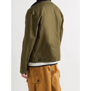 Chaqueta Bomber de pana y cuero para hombre, con Logo personalizado, de sarga de algodón recortada, con botones y bolsillos, venta al por mayor - Product Image 3