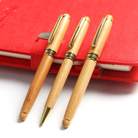 W011BRF Ensemble écologique personnalisé - Stylo à bille et roller en bambou avec logo gravé, cadeau personnalisé, pointe 1,0 mm
