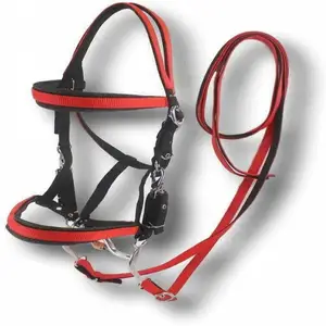 Indian Manufacturer's Latest Australian Saddle Style Red Nylon Western Bridle Combination <b>Halter</b> With Split Reins Accessory - Product Image 1