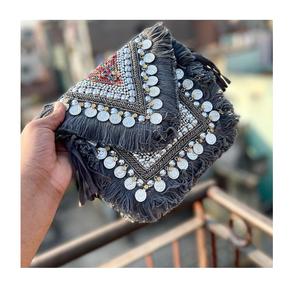 Embrague de diseñador con cuentas hecho a mano de estilo bohemio para mujer India elegante bohemio noche compras fiesta hombro cremallera ligero - Product Image 1
