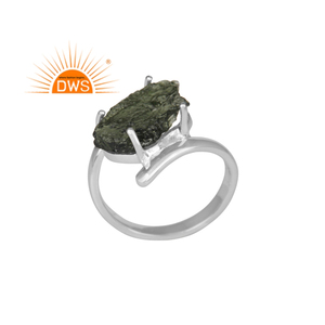 Anillo de plata de ley fina, moldavita natural rugosa por pass, fabricante de joyería - Product Image 1