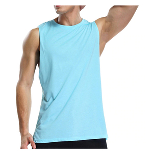 เสื้อกล้ามผู้ชายสีฟ้าอ่อน คอกลม แห้งเร็ว ผ้าถัก โพลีเอสเตอร์ 100% พิมพ์ลายสกรีน สีพื้น ทรงลำลอง - Product Image 1
