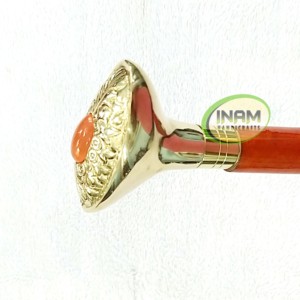 Canne artisanale en bois avec poignée en laiton ornée, faite à la main |   Support de marche élégant pour hommes seniors, cadeaux de luxe pour collectionneurs - Product Image 2