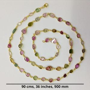 Everyday Wear 925 Sterling Silver Chapado en oro Multi Tourmaline Office Wear Collar de cadena larga con cuentas - Product Image 3