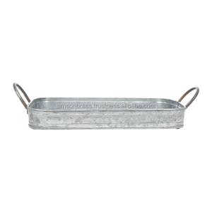 Bandeja Rectangular Clásica de Metal Sólido, Bandeja Rectangular Decorativa con Laterales de Metal Galvanizado y Asa Sólida - Product Image 3