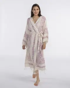 Bathrobe Dressing Gown Hand Printed Cotton Linen High Quality