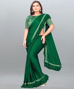 Sarees Silk Party Wear Indien Dernier Designer Femmes Porter Sari avec Blouse Japon Satin Crape Soie Tissus Doux Impression Numérique Sari Vêtement - Product Image 5