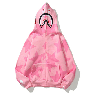 Haute qualité broderie Logo requin hommes décontracté Camouflage sweat Patchwork personnalisé mode polaire blanc pleine fermeture éclair à capuche - Product Image 4