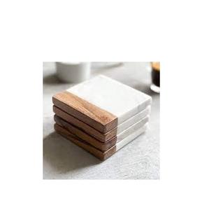 Dessous de verres en marbre et bois, de forme carrée, ensemble de sous-verres en marbre de bois, taille personnalisée et au meilleur prix - Product Image 1